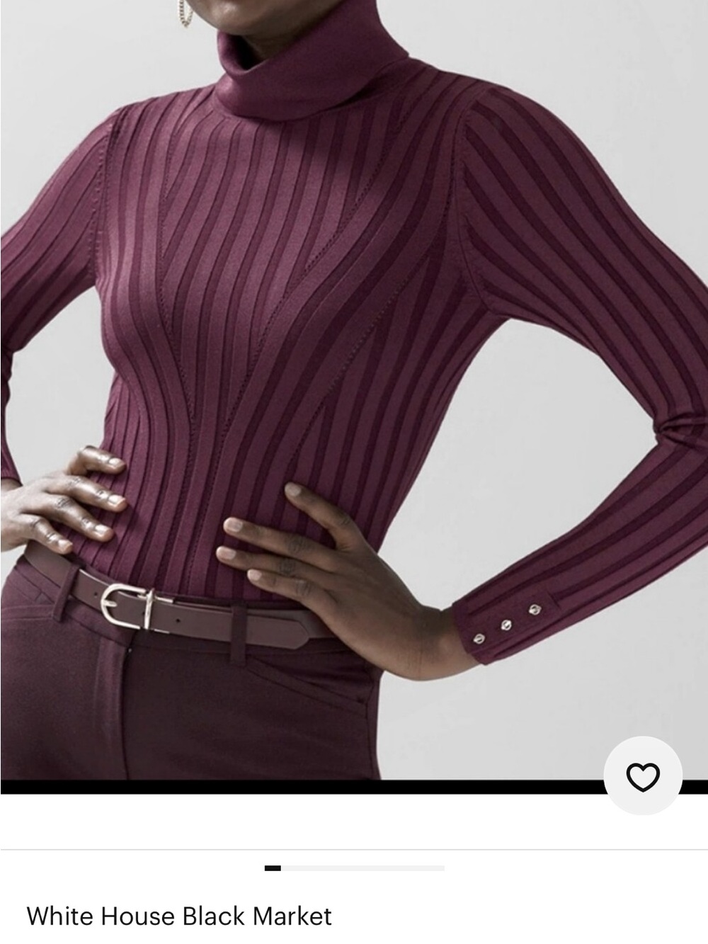 White House Black Market Ribbed Turtleneck Sweater in Plum